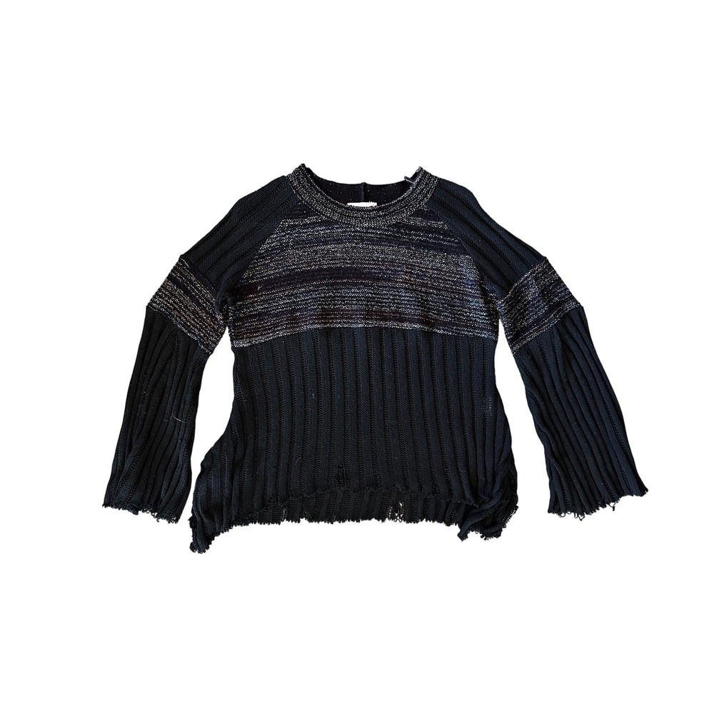 Altar'd State Black Ribbed Metallic Space Dye Distressed Hem Sweater Size Small